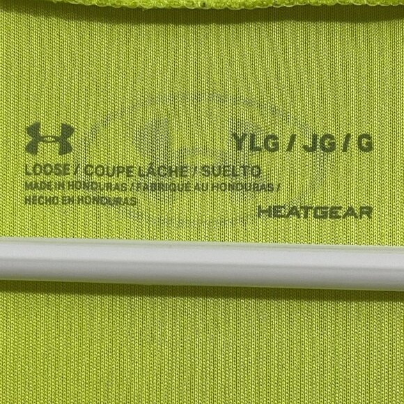 Under Armour Shirt Boy's Large Bright Yellow Heat Gear Graphic Short Sleeves - Picture 5 of 12